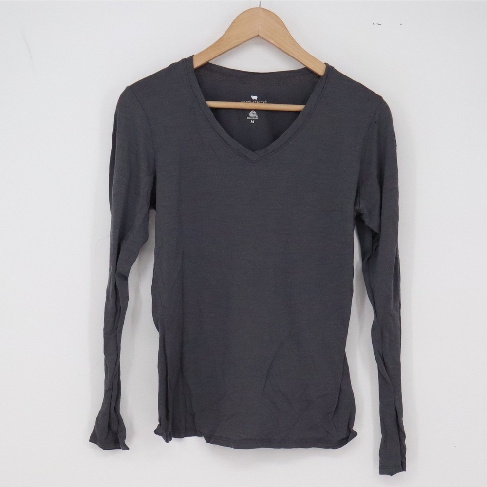 Segments Wool Top Womens M Charcoal Grey V-Neck Long Sleeve Fair